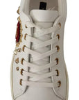 Dolce & Gabbana White Leather Gold Red Heart Sneakers Shoes