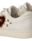 Dolce & Gabbana White Leather Gold Red Heart Sneakers Shoes