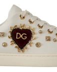Dolce & Gabbana White Leather Gold Red Heart Sneakers Shoes