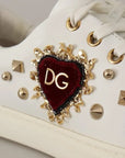 Dolce & Gabbana White Leather Gold Red Heart Sneakers Shoes