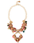 Dolce & Gabbana Gold Brass Link Chain RosePetal Crystal Pendant Necklace