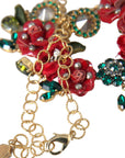 Dolce & Gabbana Gold Brass Link Chain RosePetal Crystal Pendant Necklace