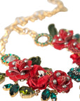 Dolce & Gabbana Gold Brass Link Chain RosePetal Crystal Pendant Necklace