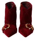 Dolce & Gabbana Dark Red Velvet Devotion Buckle Boots Shoes
