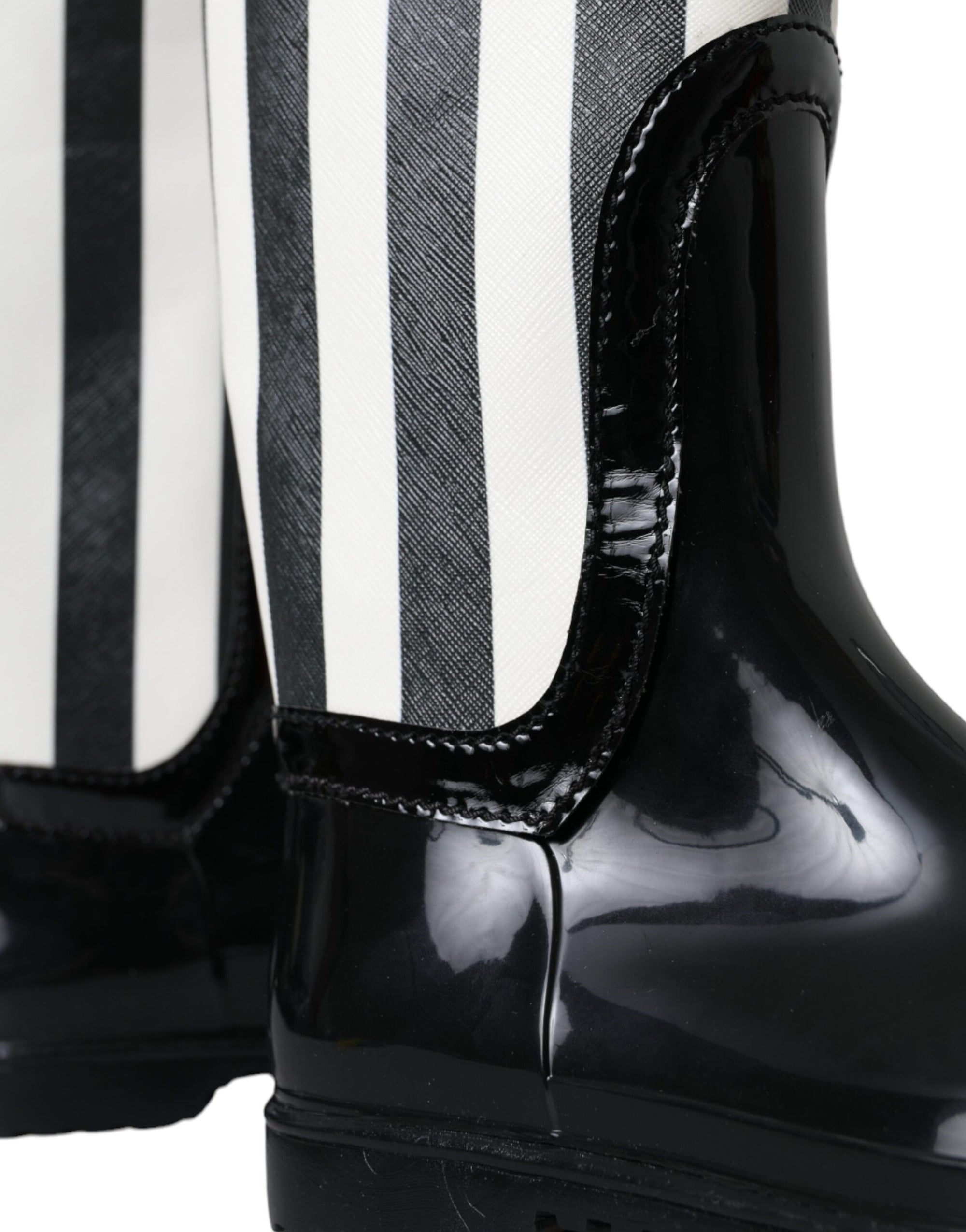 Dolce &amp; Gabbana Black Rubber Knee High Flat Boots Shoes
