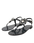 Dolce & Gabbana Black Crystal Flats Sandals Flip Flops Shoes