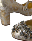 Dolce & Gabbana Gold Jacquard Crystal Mary Janes Pumps Shoes