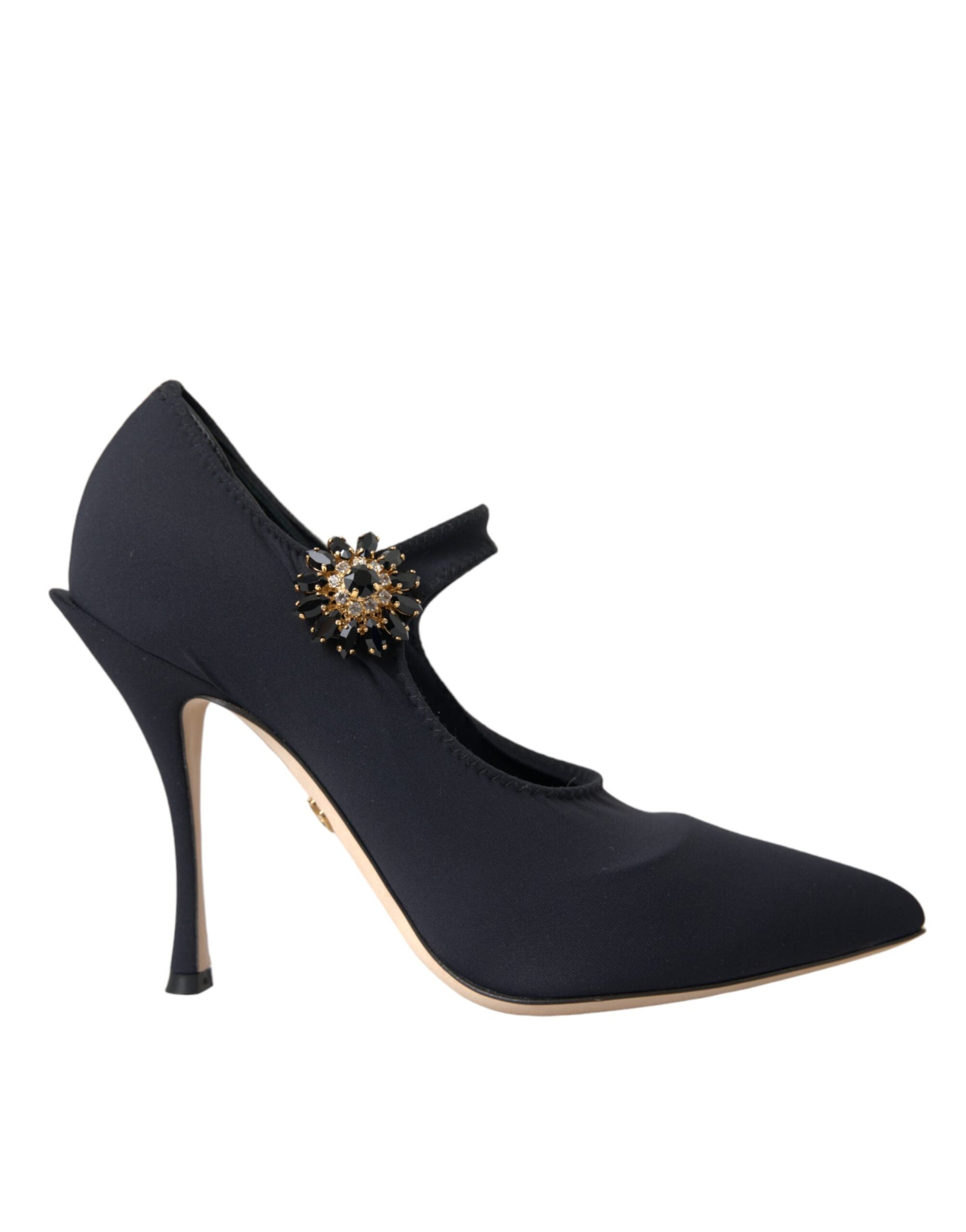 Dolce &amp; Gabbana Black Mary Jane Jersey Crystal Pumps Shoes