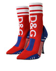 Dolce & Gabbana Red Blue Stretch Sock Style Short Boots Logo Shoes