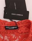 Dolce & Gabbana Orange Crystal Buttons Floral Lace Blouse