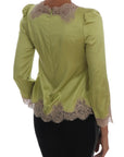 Dolce & Gabbana Green Silk Stretch Blouse Top