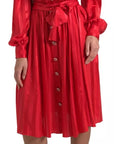 Dolce & Gabbana Red Button Down Belted Midi Satin Silk Dress