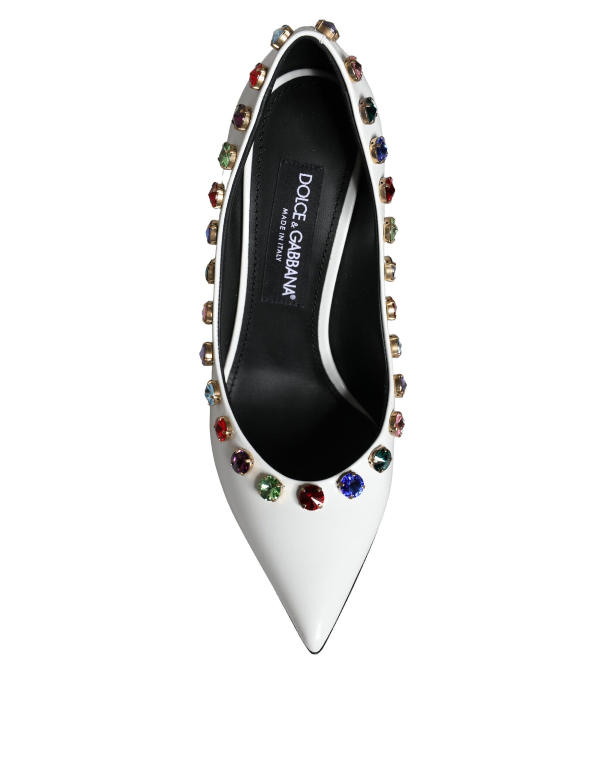 Dolce &amp; Gabbana White Crystal Leather High Heels Pumps Shoes