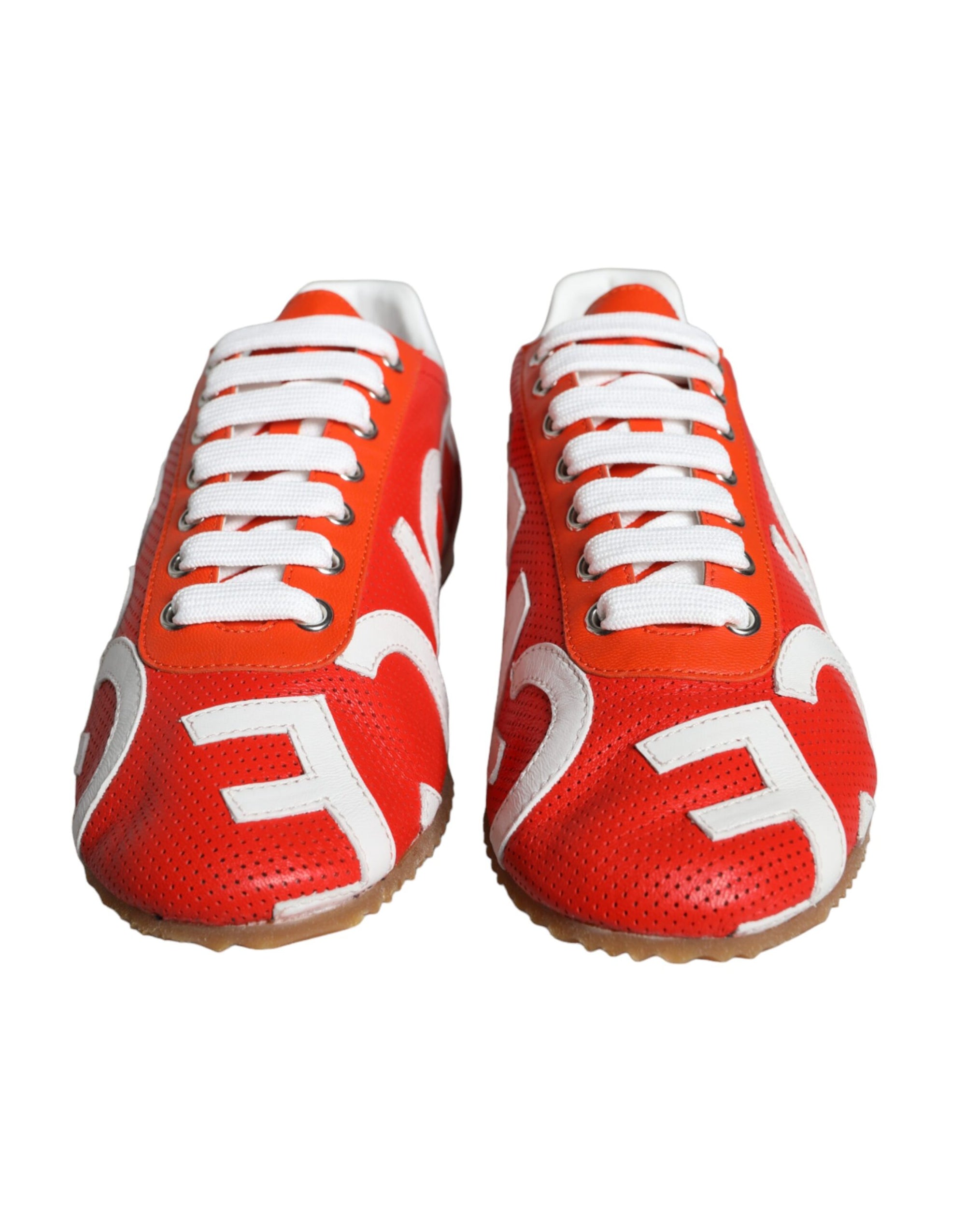 Dolce &amp; Gabbana Red White Leather Logo Casual Sneakers Shoes