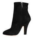 Dolce & Gabbana Black Suede Leather Mid Calf Boots Shoes