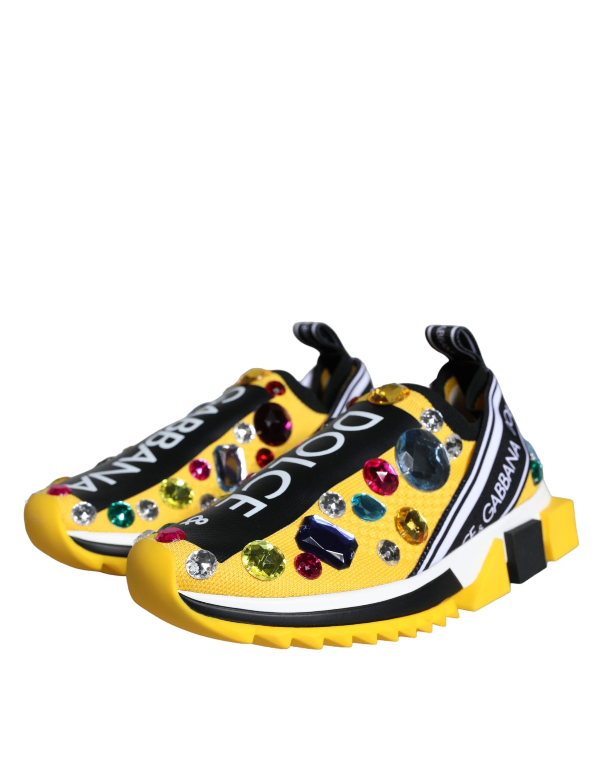 Dolce &amp; Gabbana Yellow Sorrento Crystals Sneakers Womens Shoes