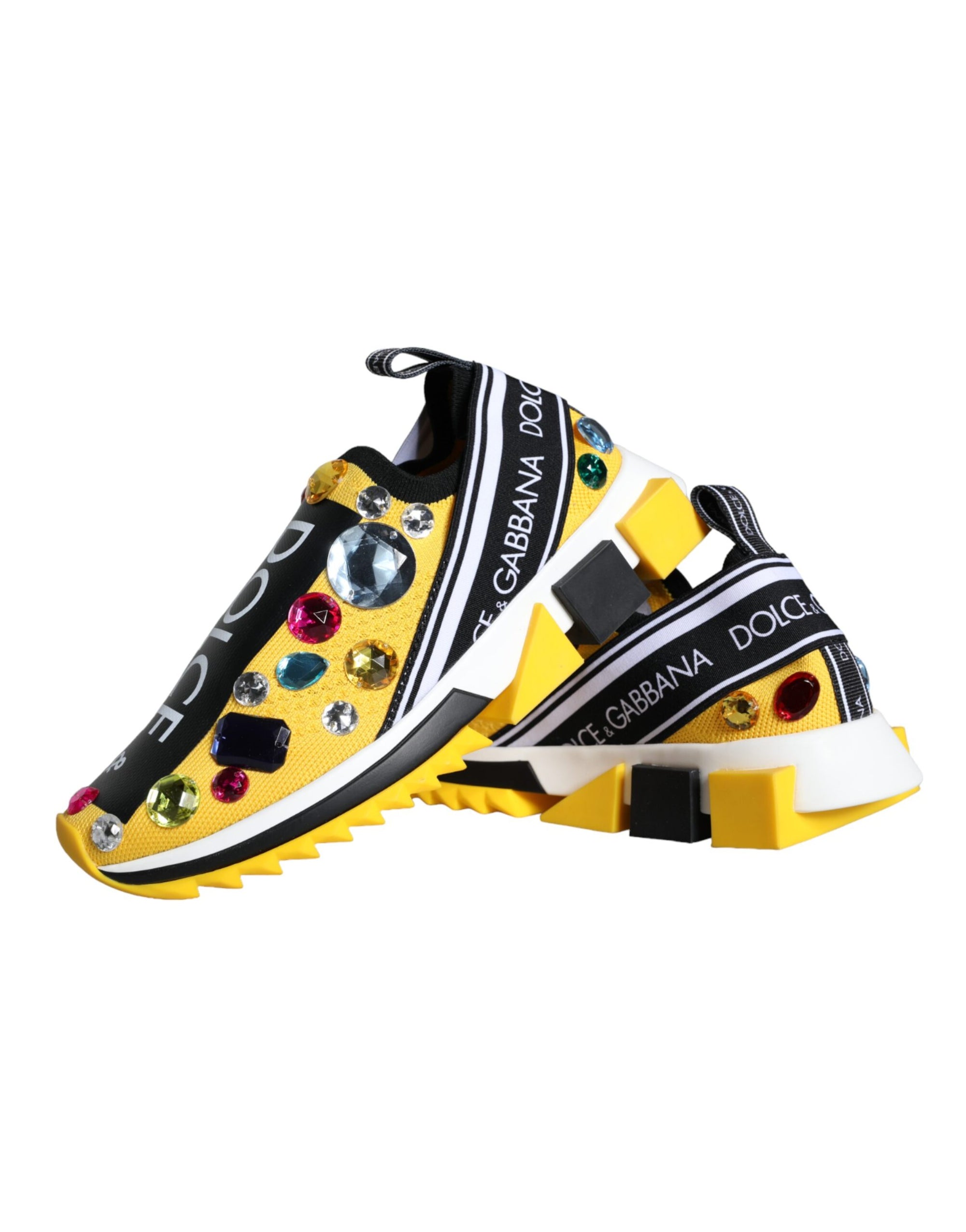 Dolce &amp; Gabbana Yellow Sorrento Crystals Sneakers Womens Shoes