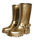 Dolce & Gabbana Metallic Gold Rubber PVC Rain Boots Shoes
