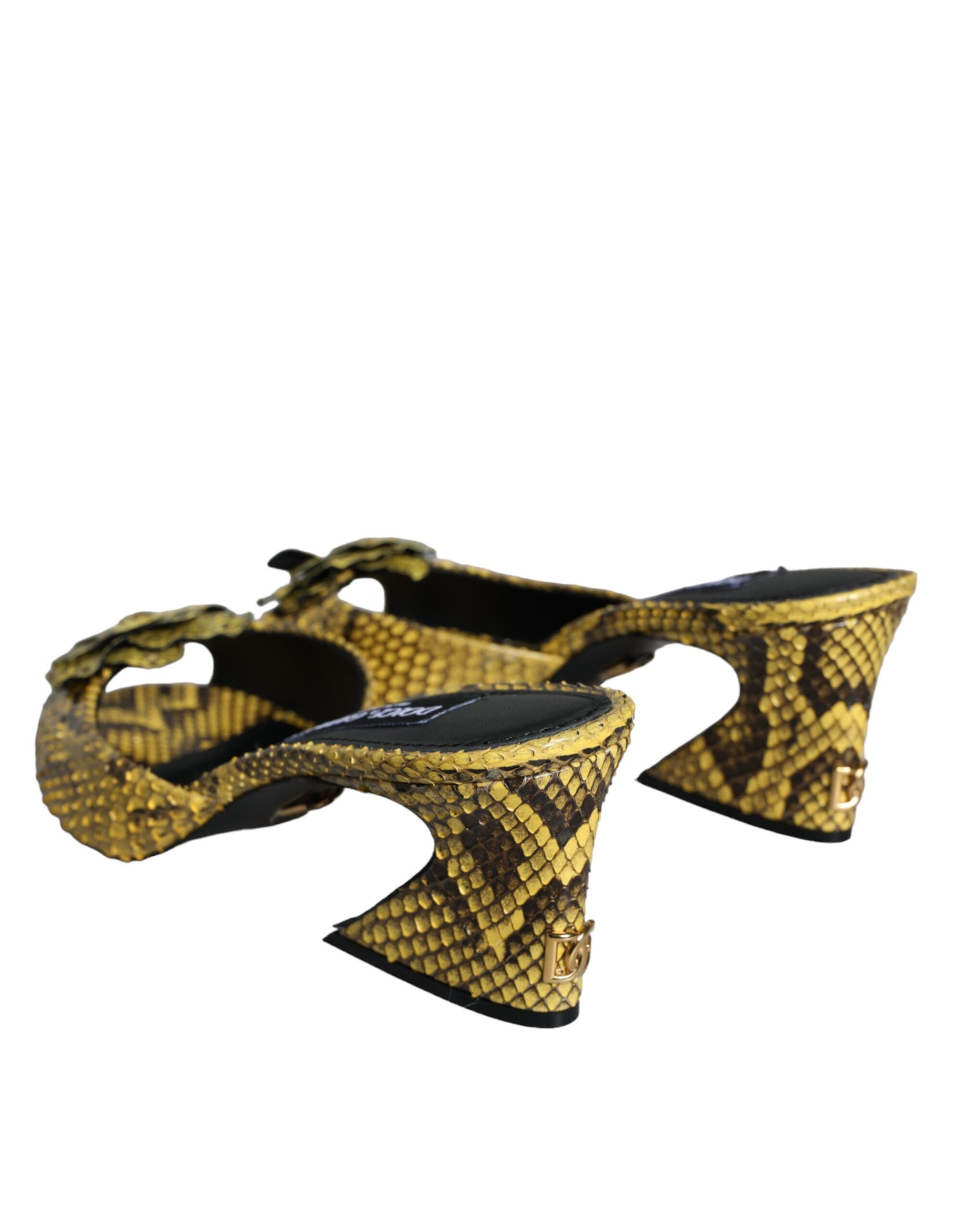 Dolce &amp; Gabbana Yellow Leather Block Heels Slides Shoes