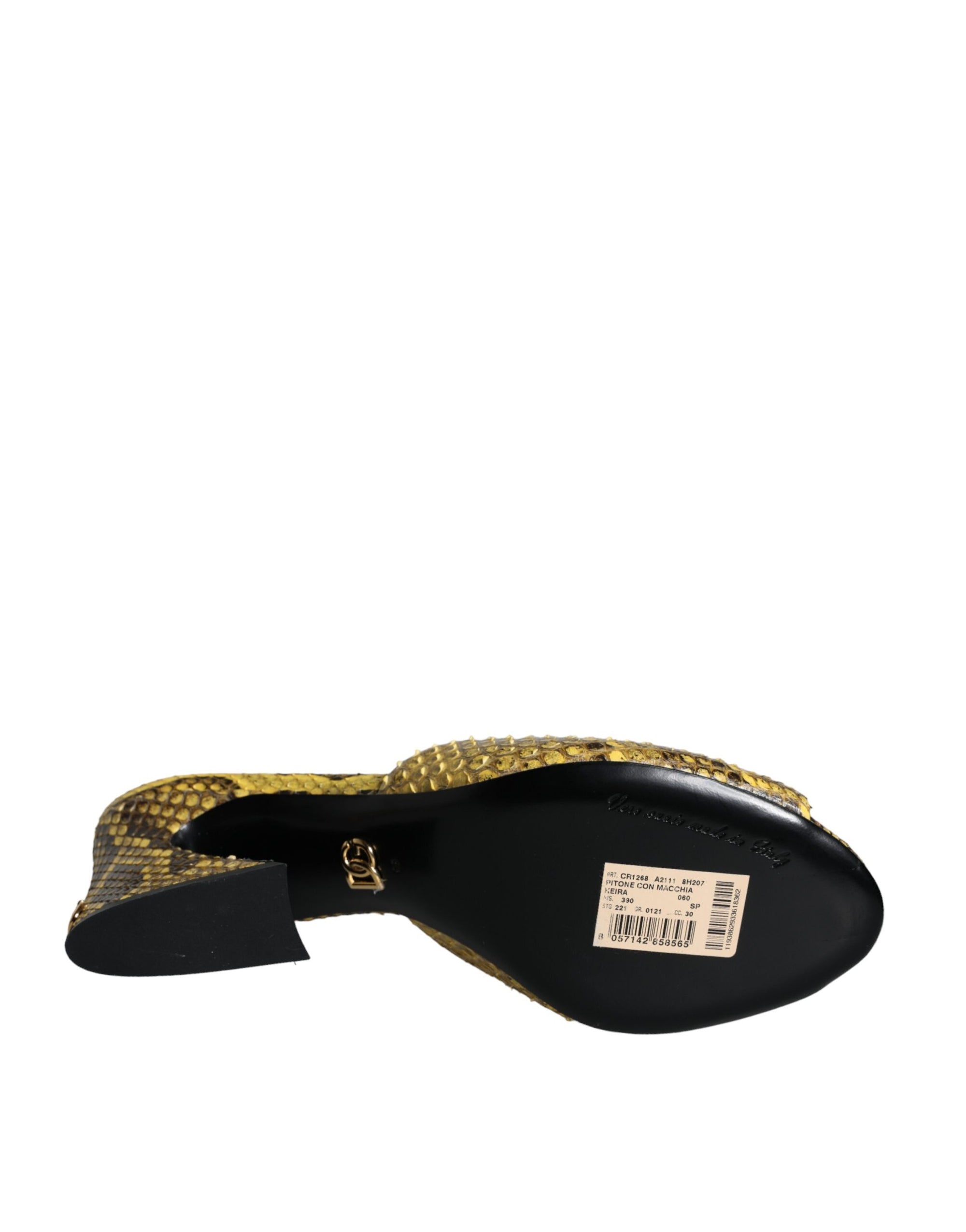 Dolce &amp; Gabbana Yellow Leather Block Heels Slides Shoes
