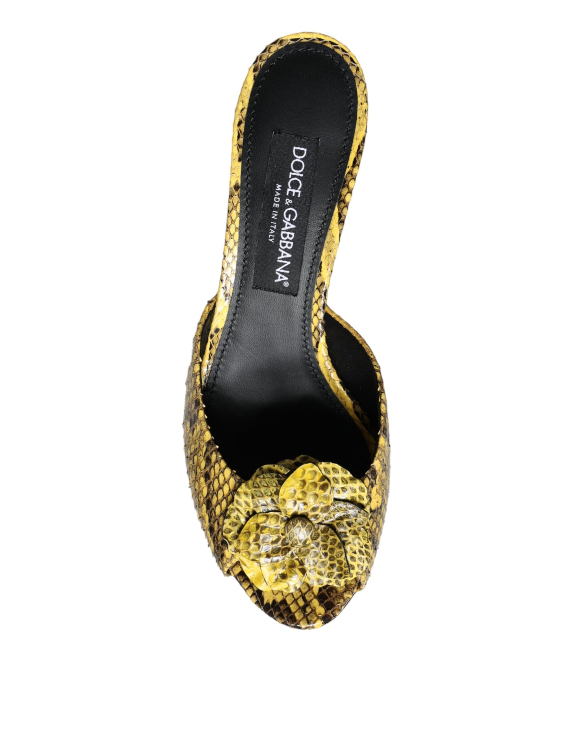 Dolce &amp; Gabbana Yellow Leather Block Heels Slides Shoes