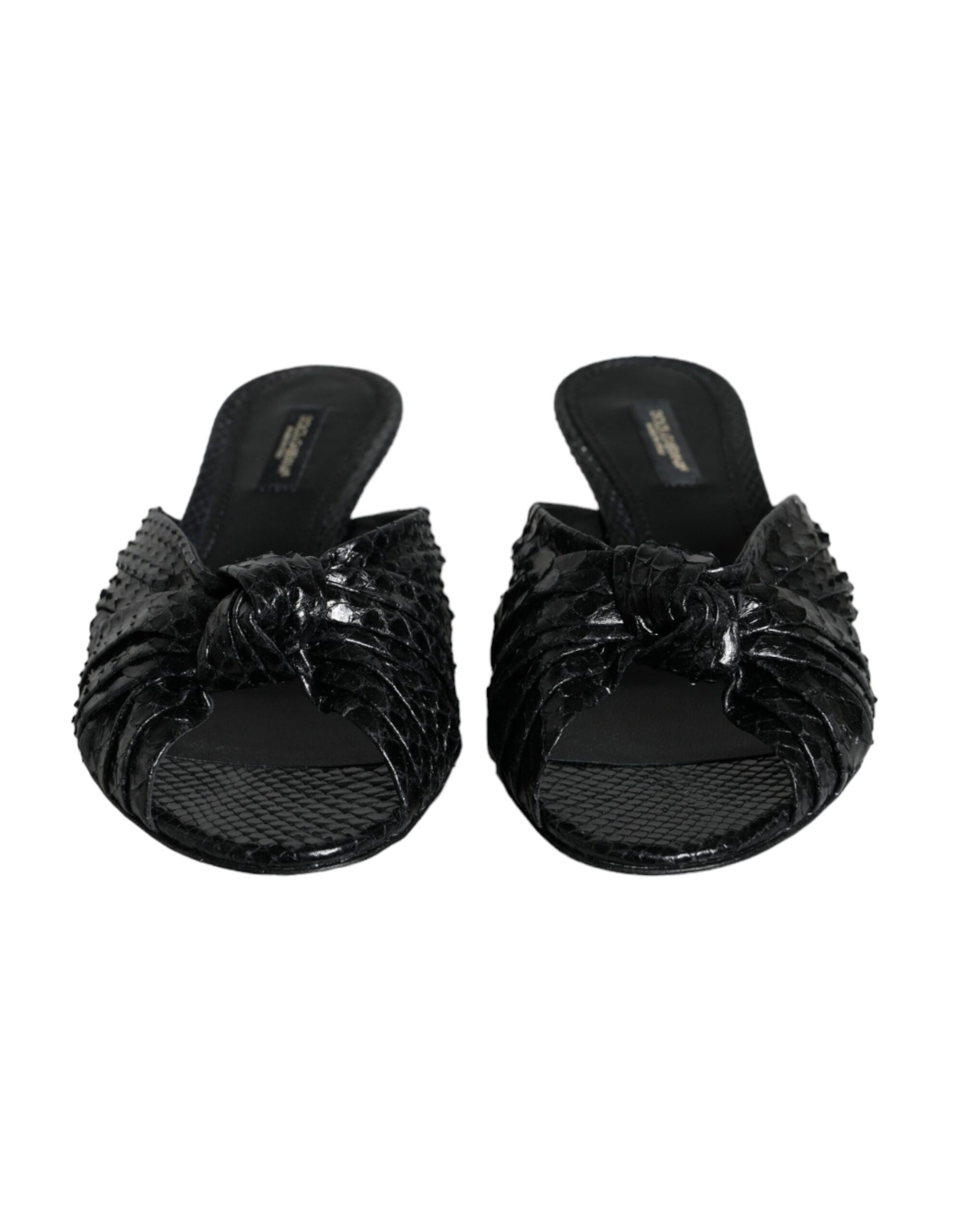 Dolce &amp; Gabbana Black Leather Heels Slides Sandals Shoes