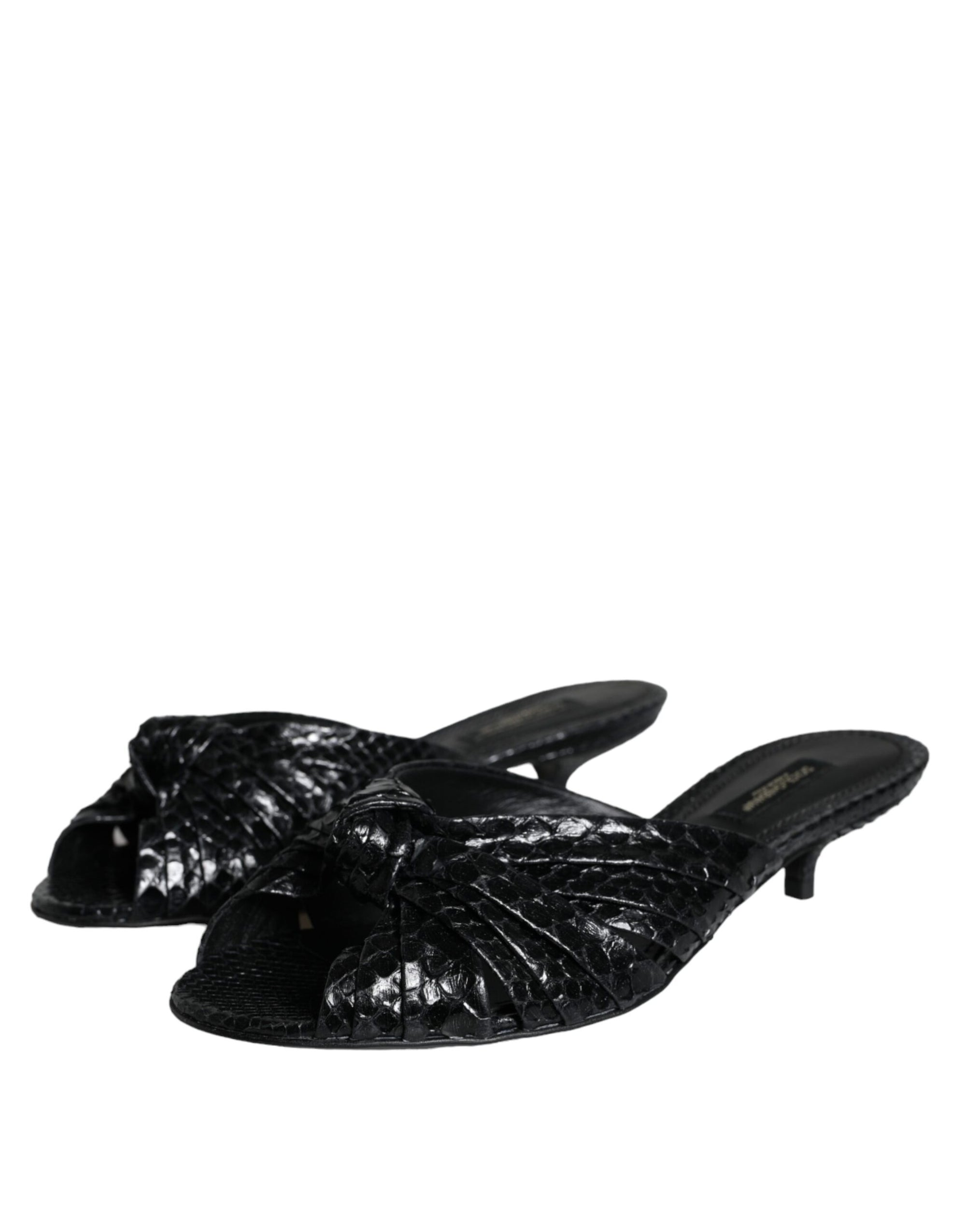 Dolce &amp; Gabbana Black Leather Heels Slides Sandals Shoes