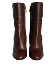 Dolce & Gabbana Brown Leather Heels Mid Calf Boots Shoes