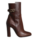 Dolce & Gabbana Brown Leather Heels Mid Calf Boots Shoes