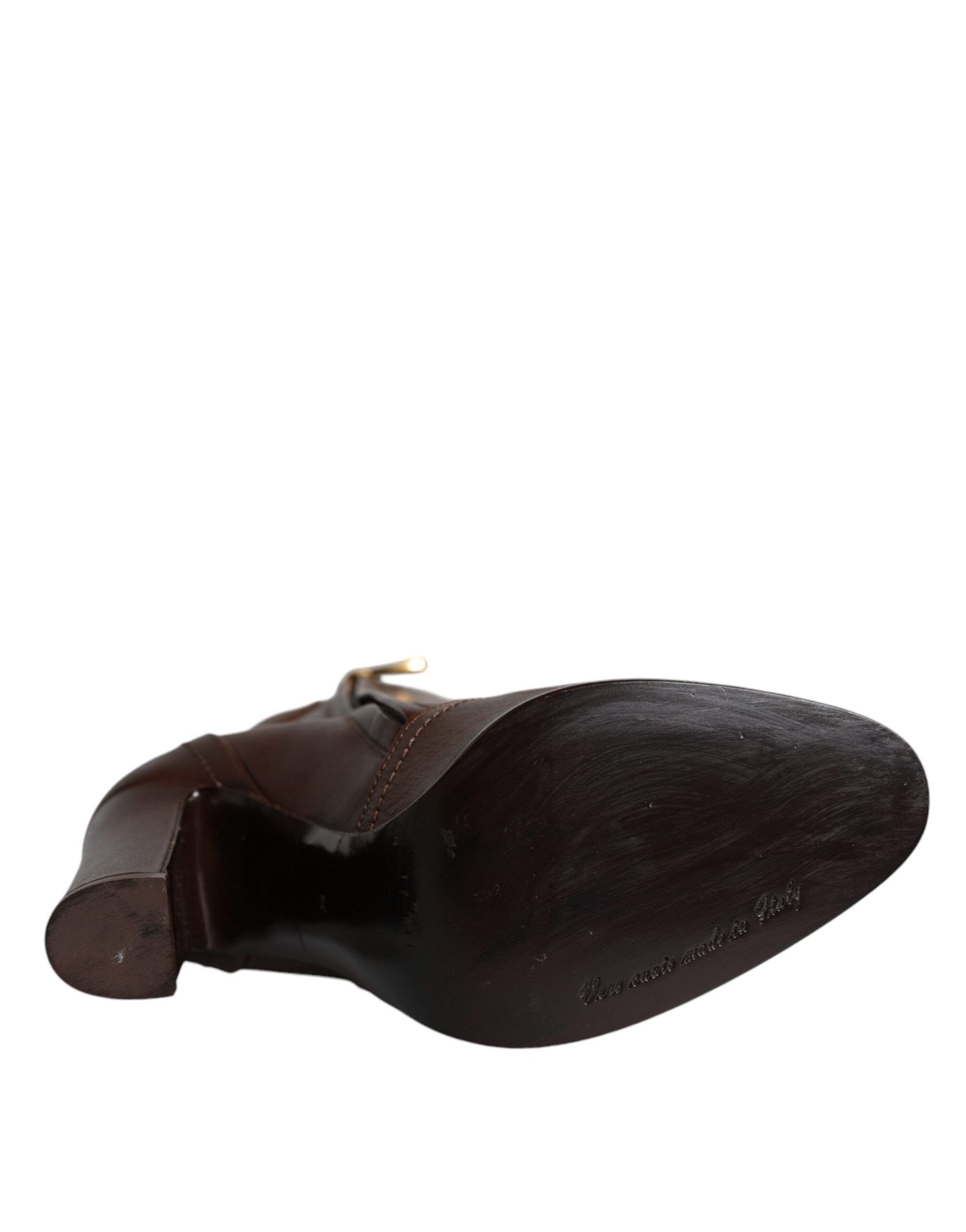 Dolce &amp; Gabbana Brown Leather Heels Mid Calf Boots Shoes