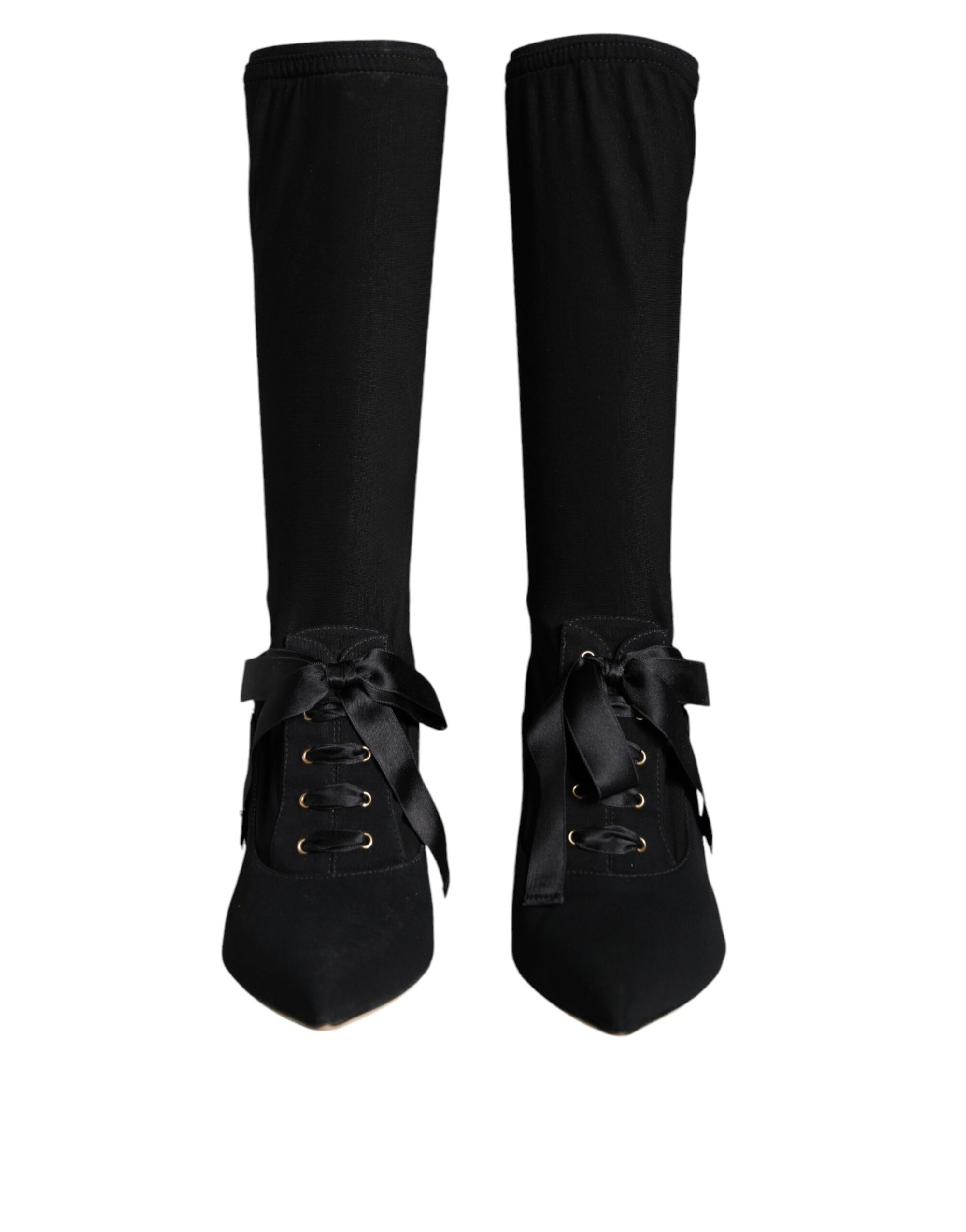 Dolce &amp; Gabbana Black Stiletto Heels Mid Calf Boots Shoes