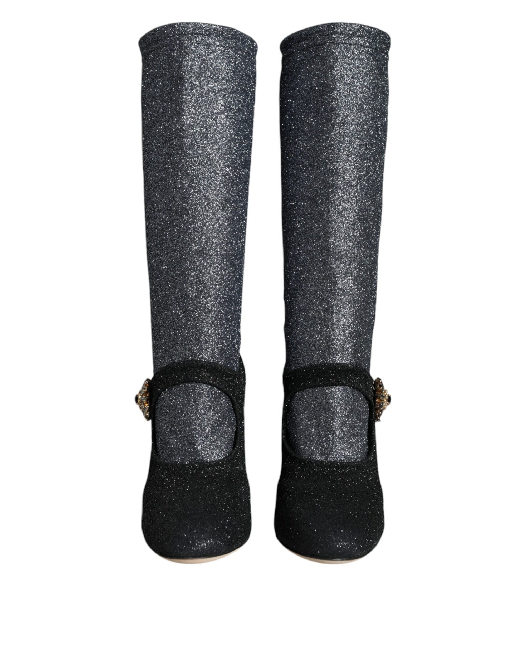 Dolce &amp; Gabbana Black Crystal Mary Janes Booties Shoes