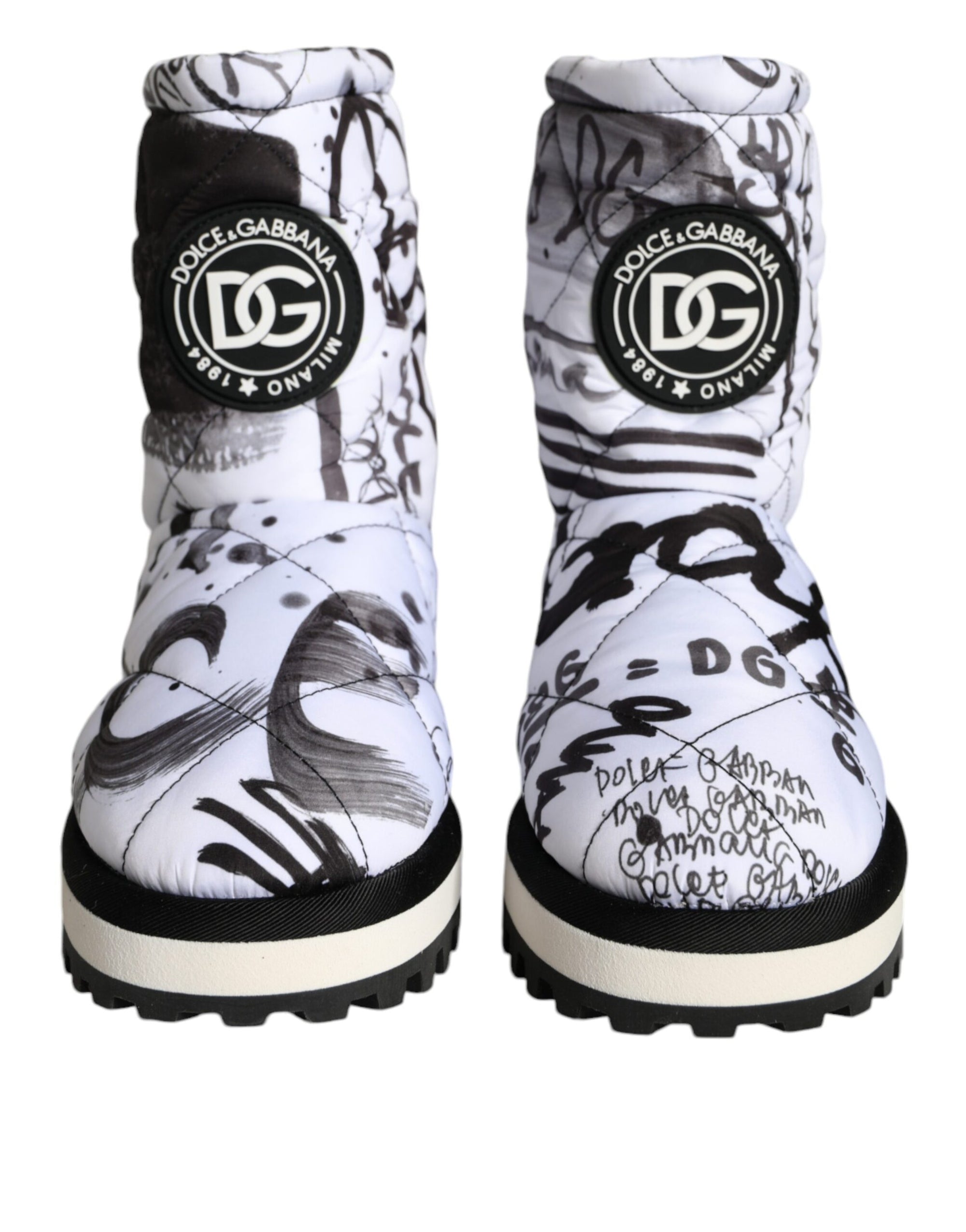 Dolce &amp; Gabbana White Padded Logo Print Mid Calf Boots Shoes