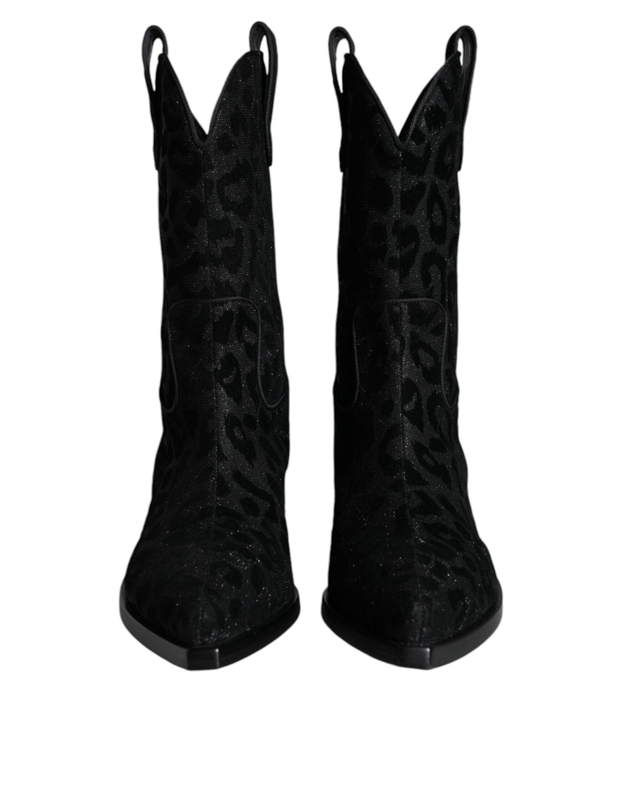 Dolce &amp; Gabbana Black Gray Leopard Cowboy Boots Shoes