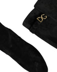 Dolce & Gabbana Black Suede Leather Knee High Boots Shoes