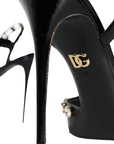 Dolce & Gabbana Black Leather Crystal Ankle Strap Sandals Shoes