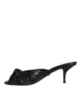 Dolce & Gabbana Black Leather Heels Slides Sandals Shoes