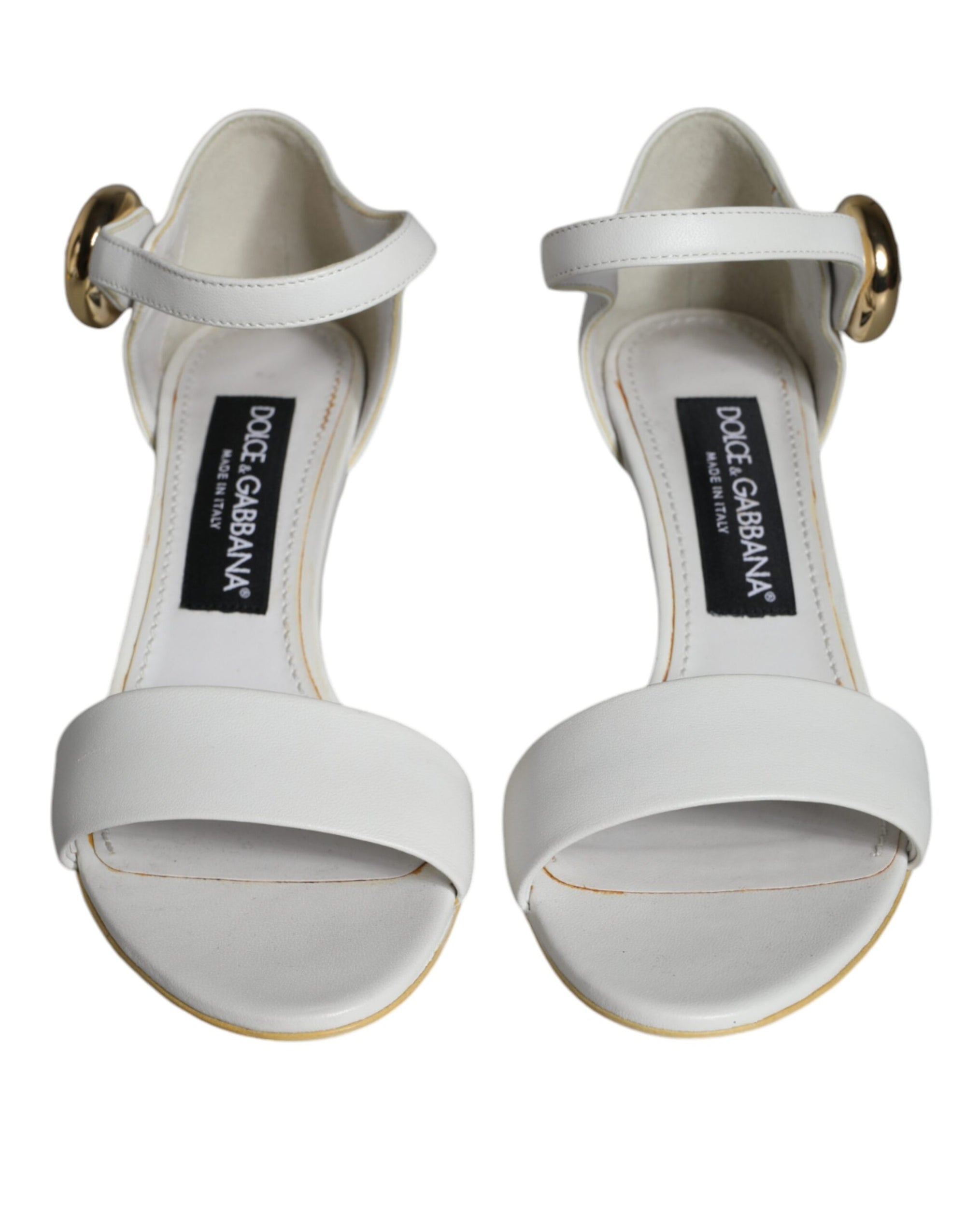 Dolce &amp; Gabbana White Leather Heels Keira Sandals Shoes