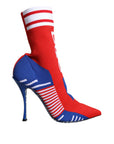 Dolce & Gabbana Red Blue Stretch Sock Style Ankle Boots Logo Shoes
