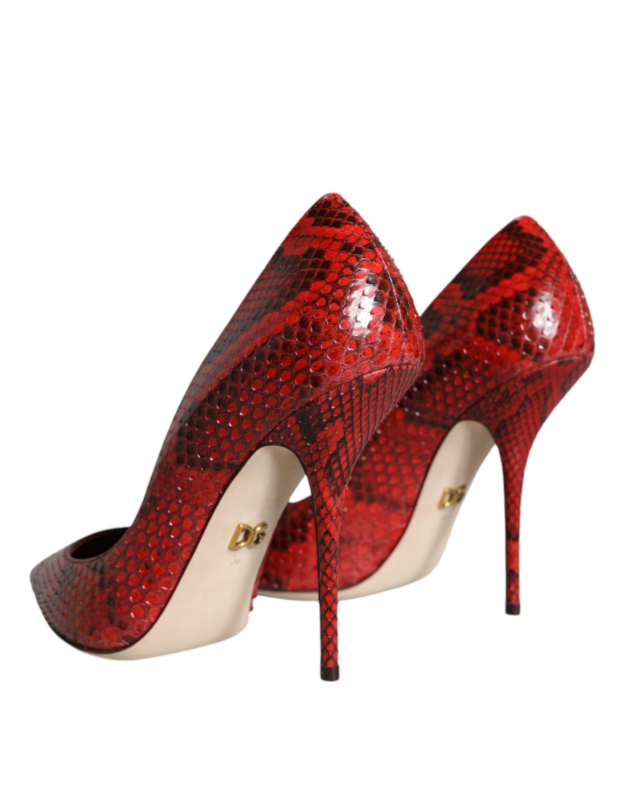 Dolce &amp; Gabbana Red Leather Stiletto High Heels Pumps Shoes