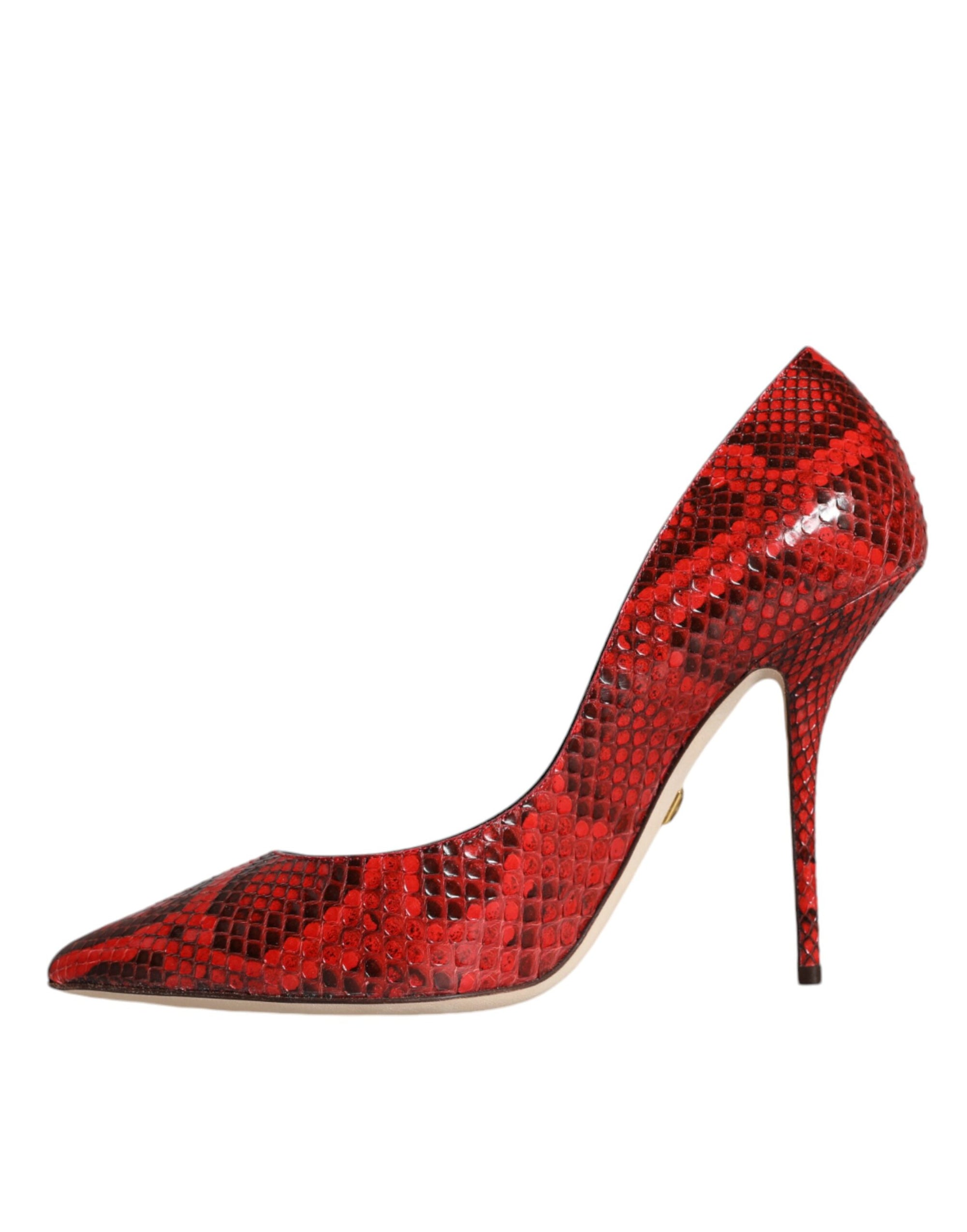 Dolce &amp; Gabbana Red Leather Stiletto High Heels Pumps Shoes