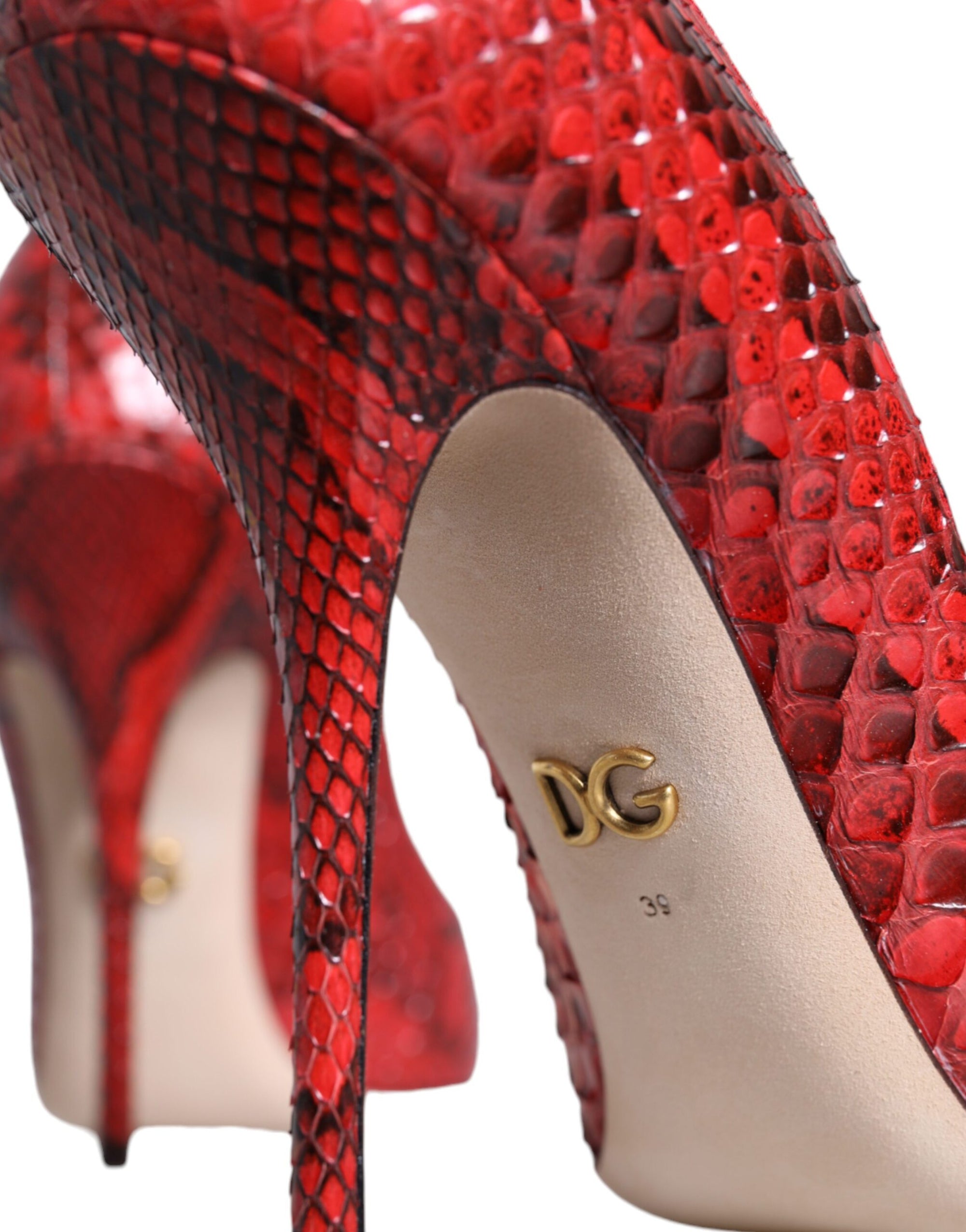 Dolce &amp; Gabbana Red Leather Stiletto High Heels Pumps Shoes