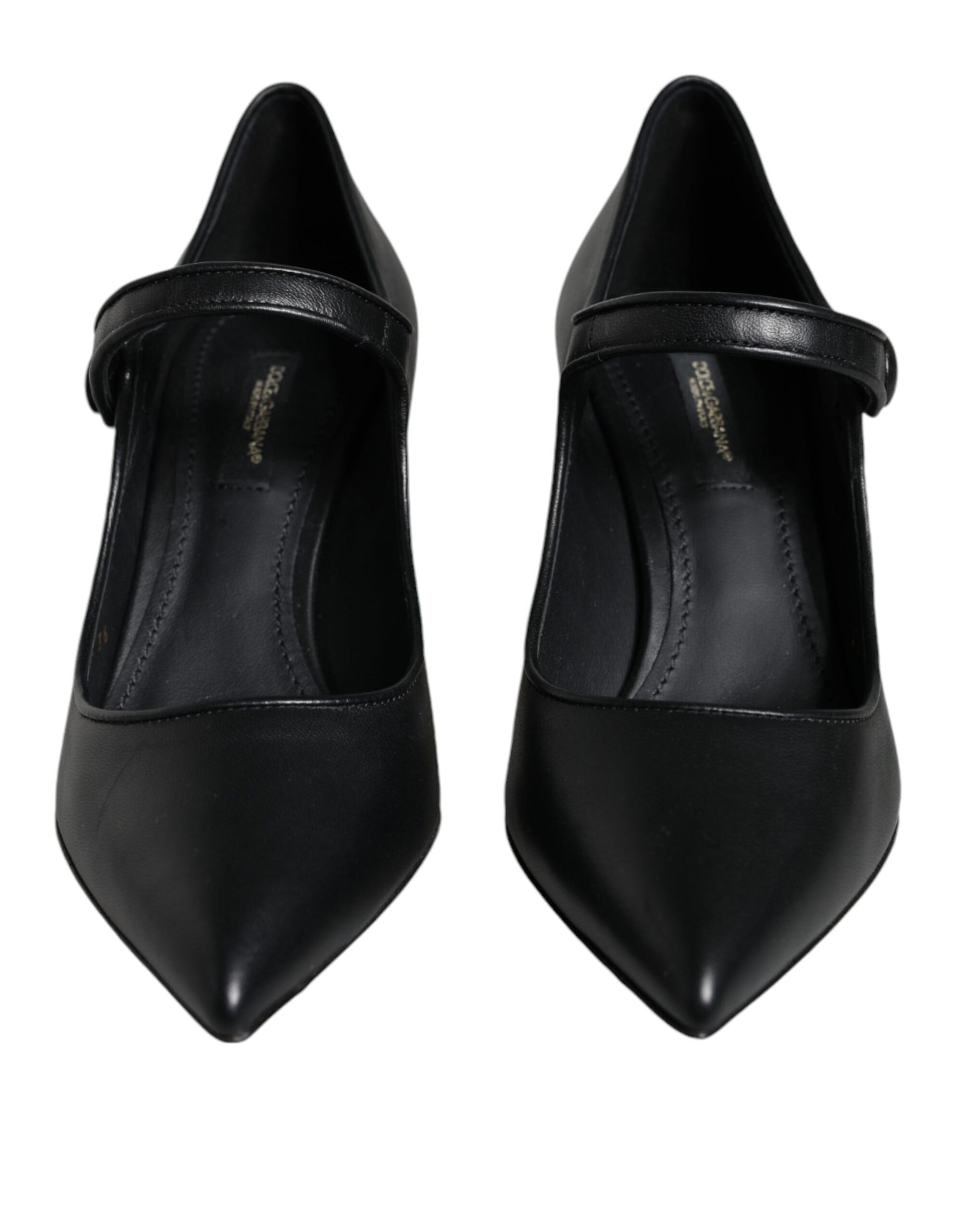 Dolce &amp; Gabbana Black Leather Logo Heels Mary Janes Pumps Shoes