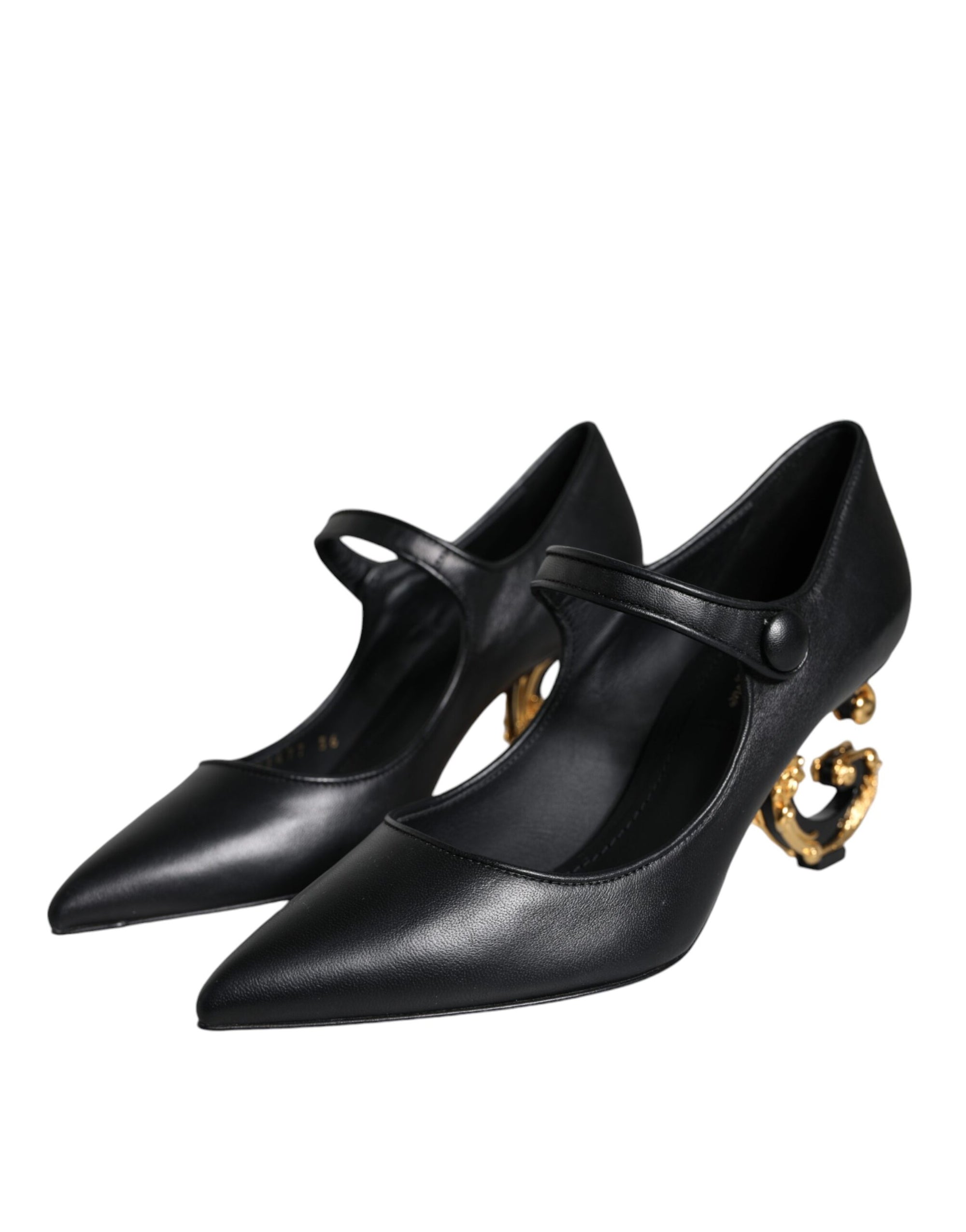 Dolce &amp; Gabbana Black Leather Logo Heels Mary Janes Pumps Shoes