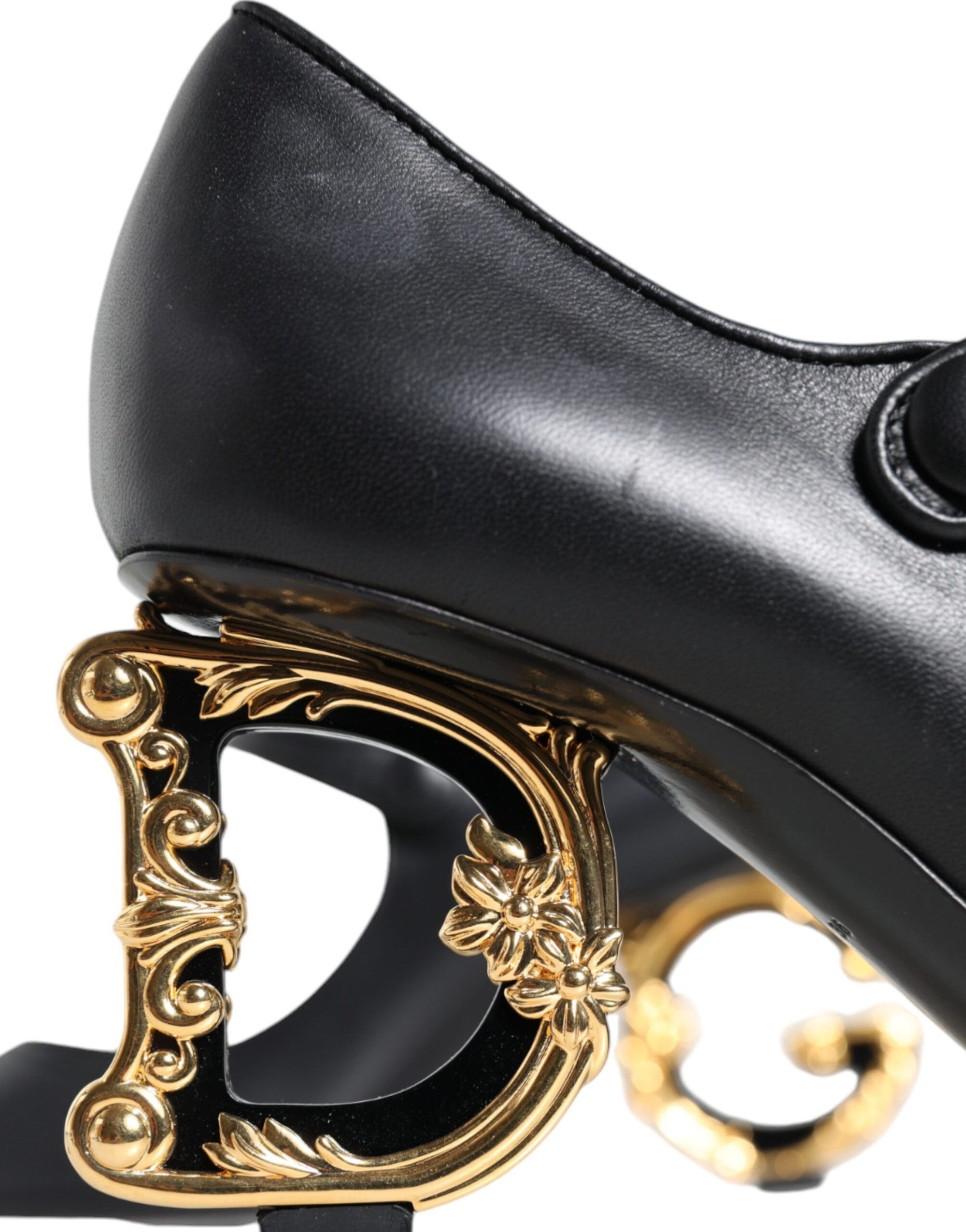 Dolce &amp; Gabbana Black Leather Logo Heels Mary Janes Pumps Shoes