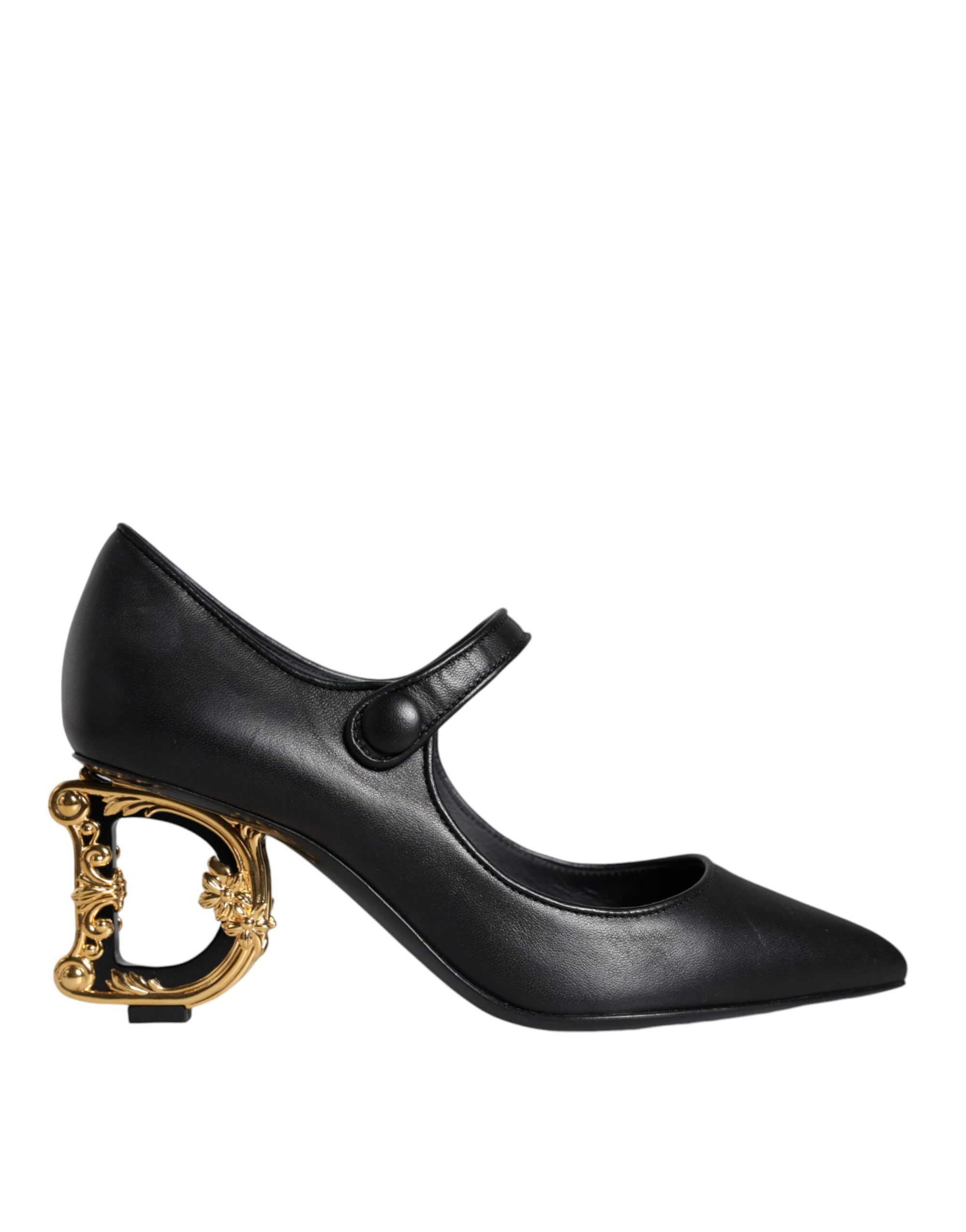 Dolce &amp; Gabbana Black Leather Logo Heels Mary Janes Pumps Shoes