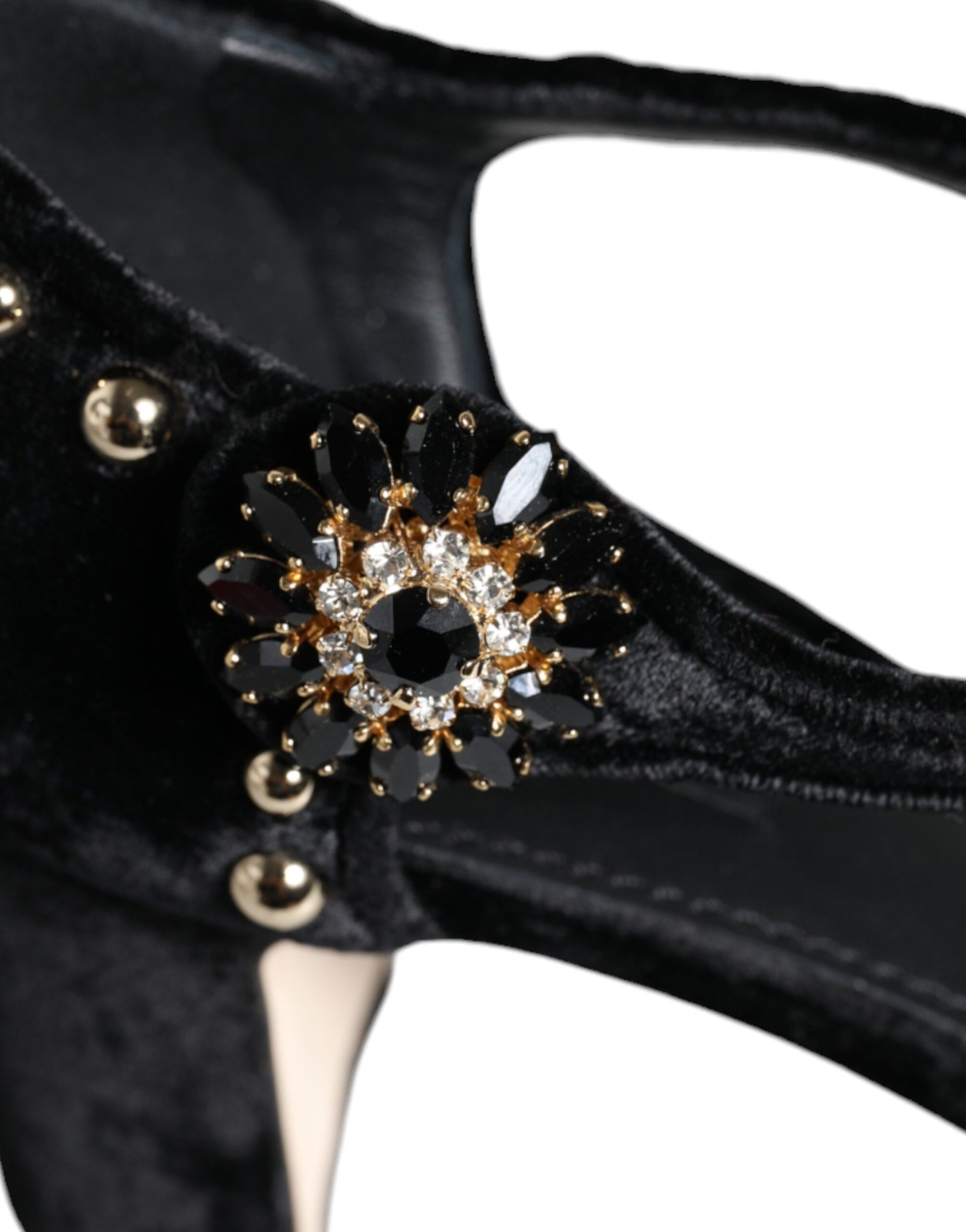 Dolce &amp; Gabbana Black Velvet Roses Ankle Strap Pumps Shoes