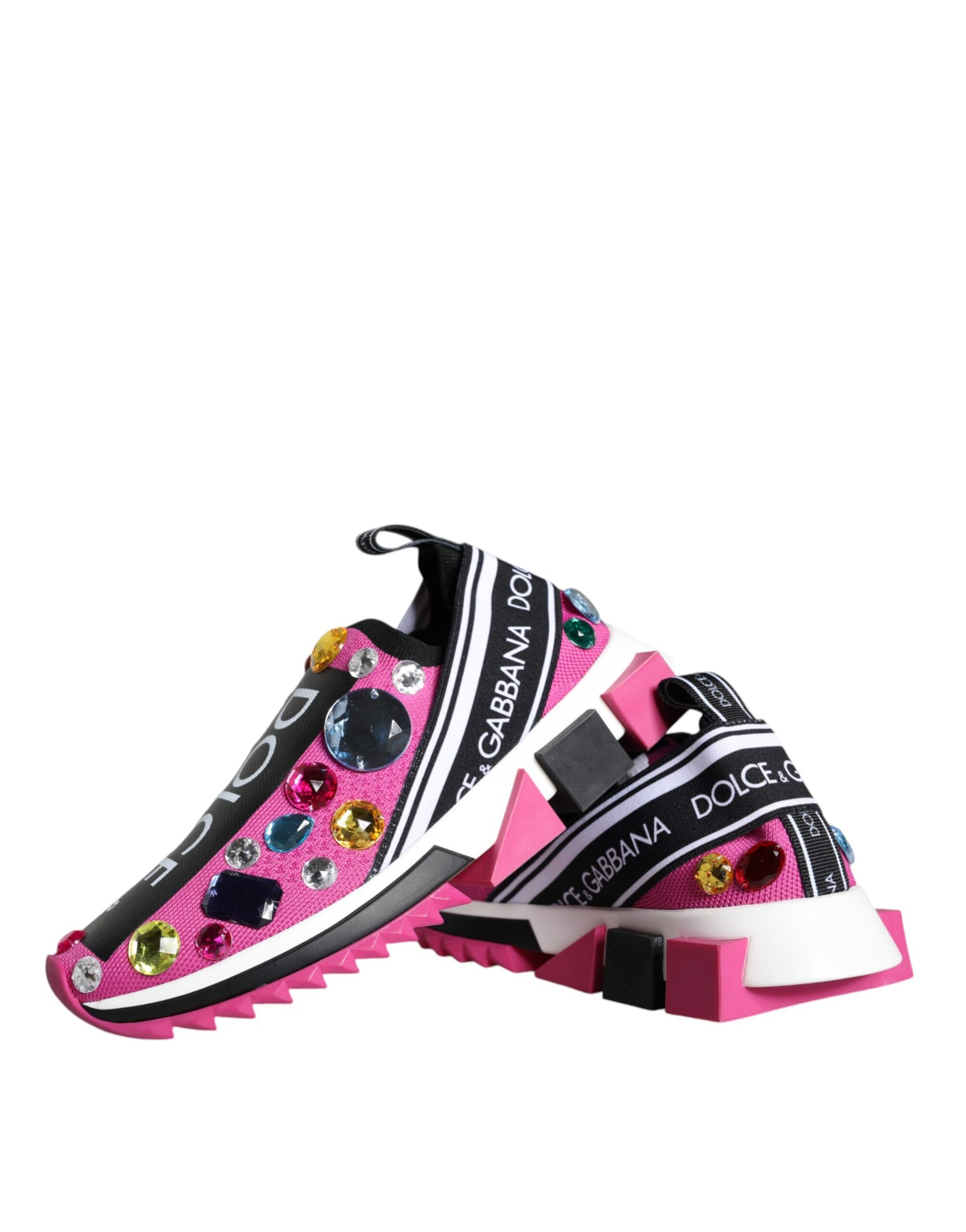 Dolce &amp; Gabbana Pink Sorrento Crystals Low Top Sneakers Shoes