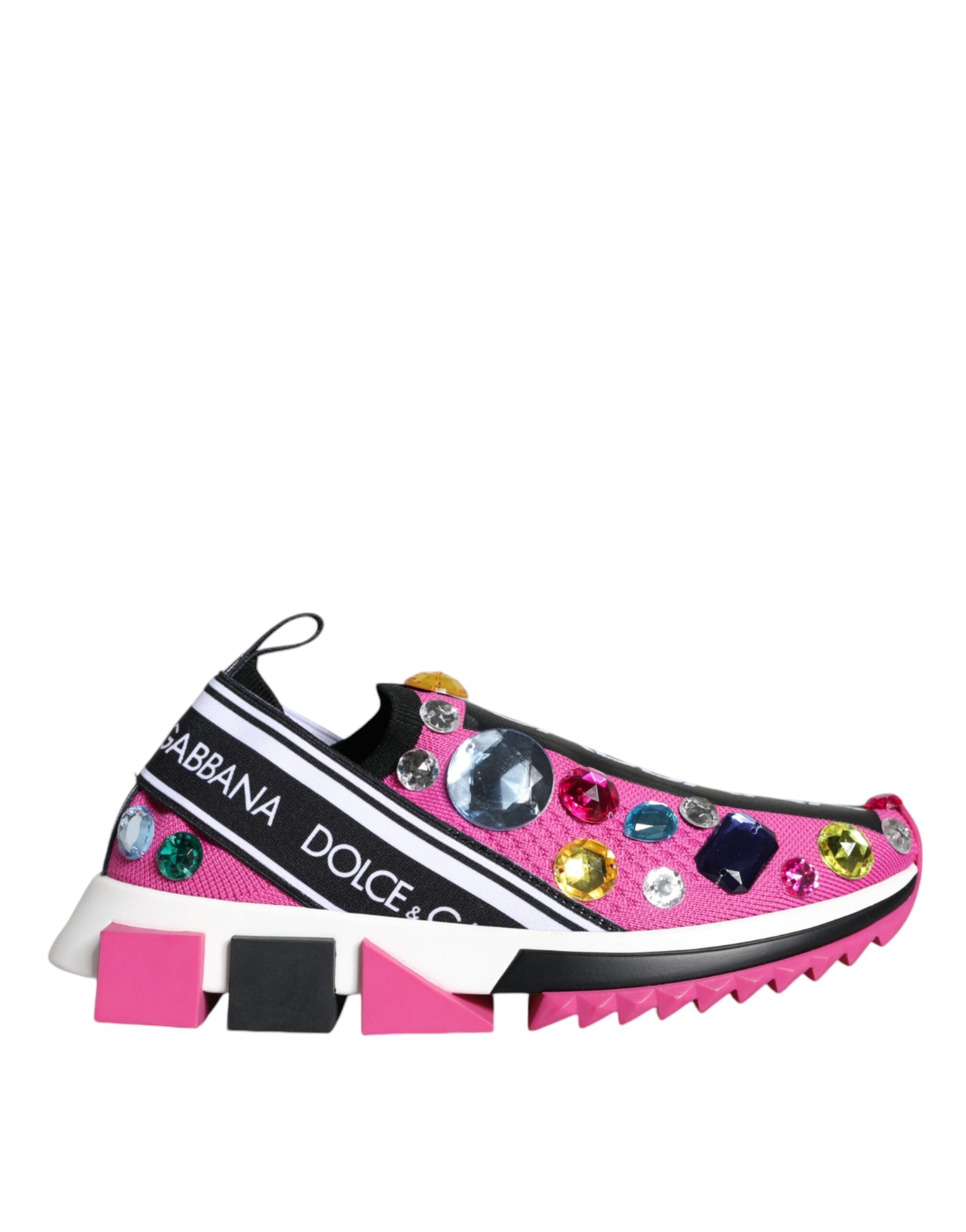 Dolce &amp; Gabbana Pink Sorrento Crystals Low Top Sneakers Shoes