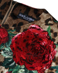 Dolce & Gabbana Brown Leopard Red Roses Cotton A-line Dress